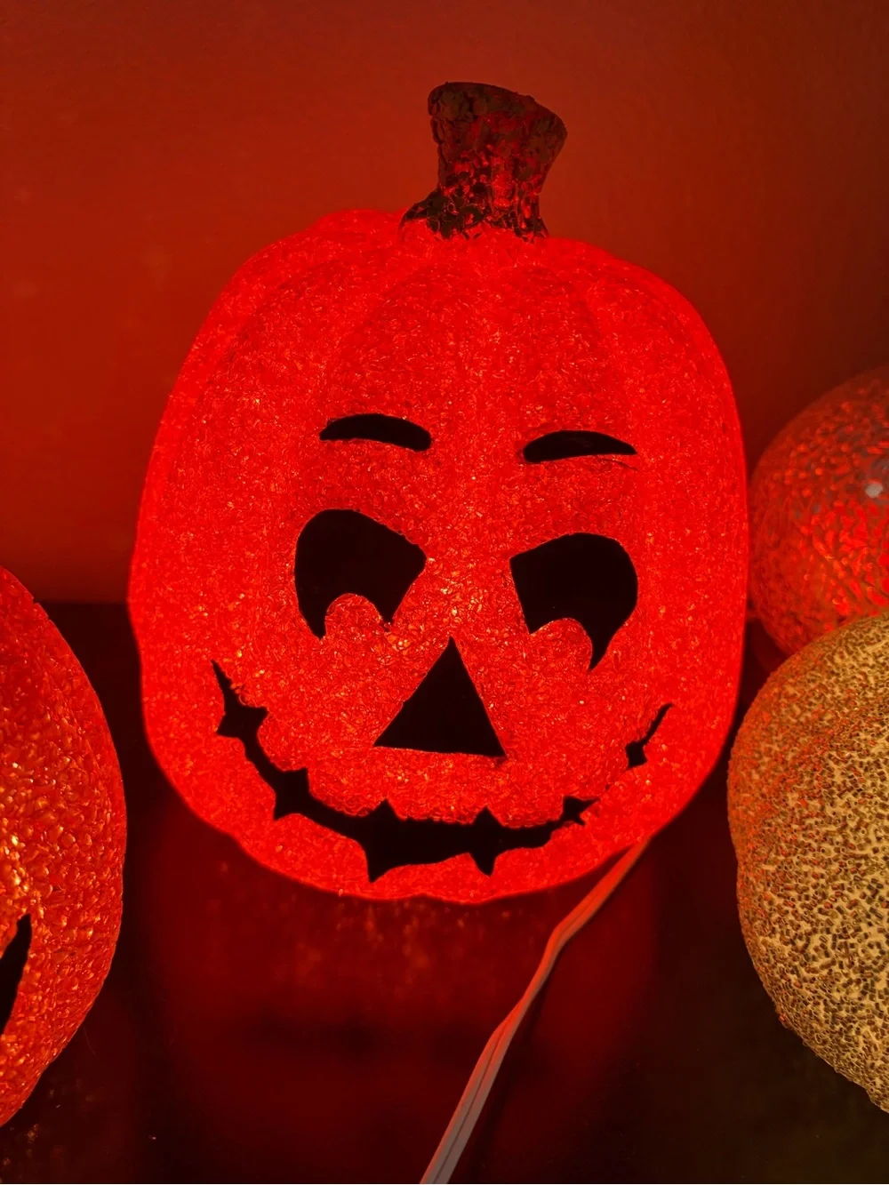 3 Vintage Side Seasons Popcorn Light up Pumpkins and 1 Silver Pumpkin